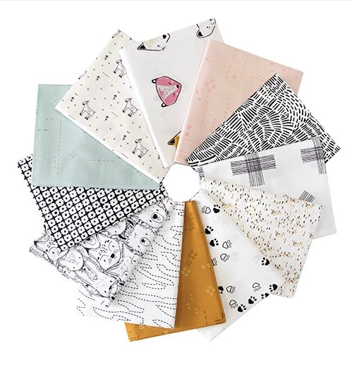 Collection of patterned fabric squares on a white background