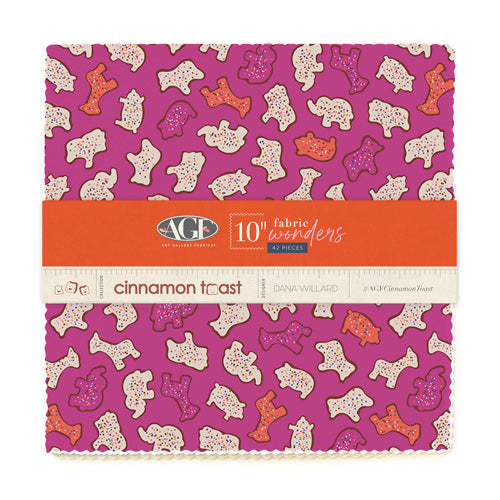 Fabric bundle with cinnamon toast pattern on a pink background