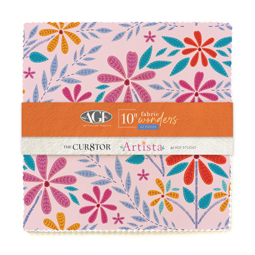 10" squares in brightly floral prints against a white background.