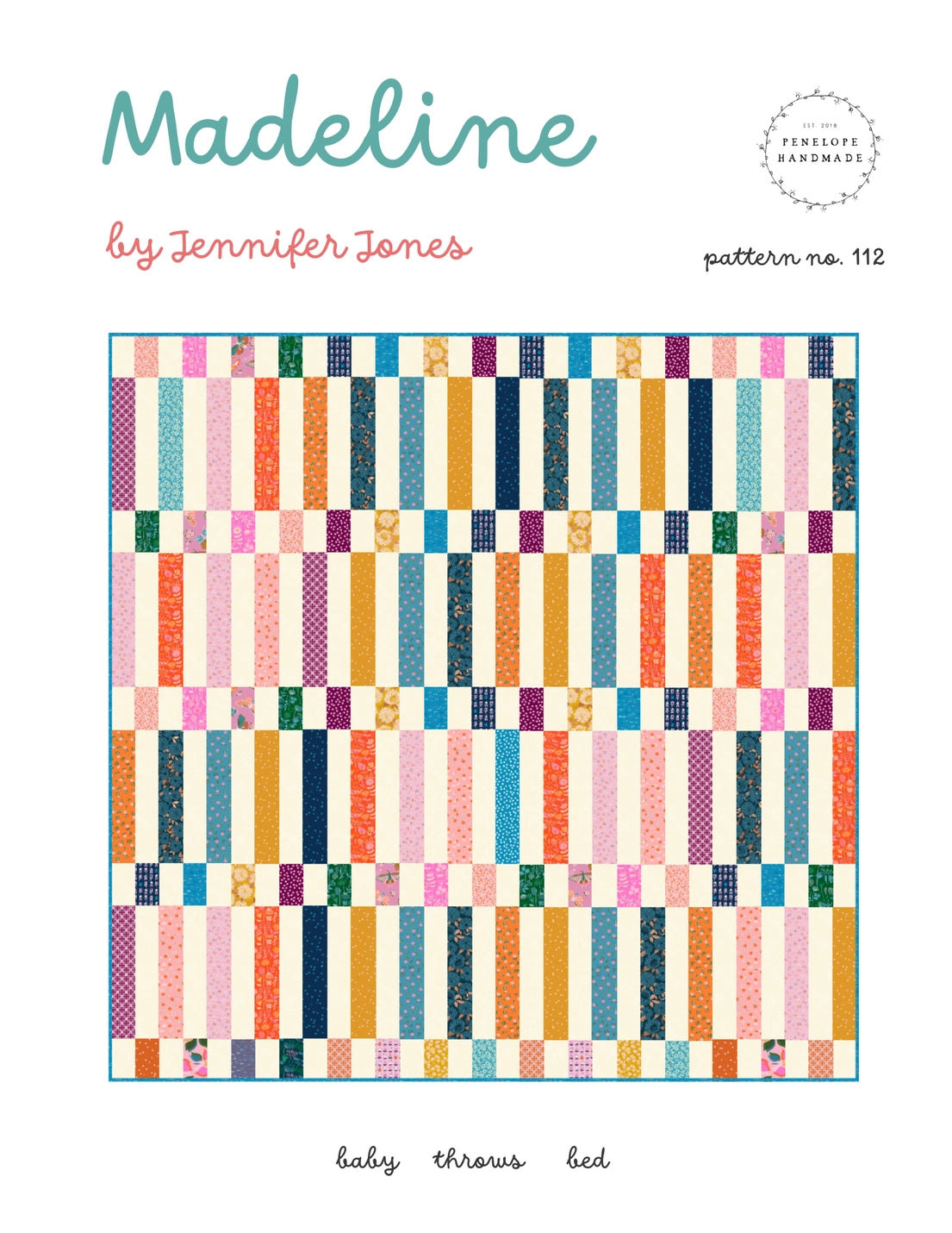 Quilt pattern cover with colorful striped design and 'Madeline' text