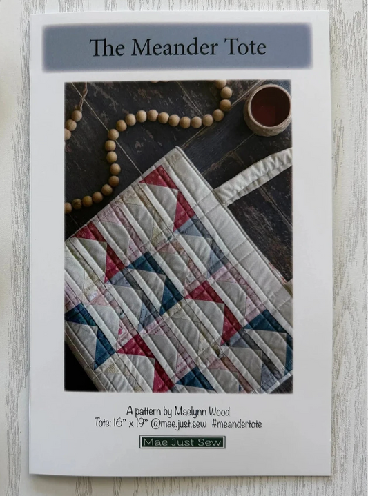 A flat lay picturing the MNeander Tote Pattern.