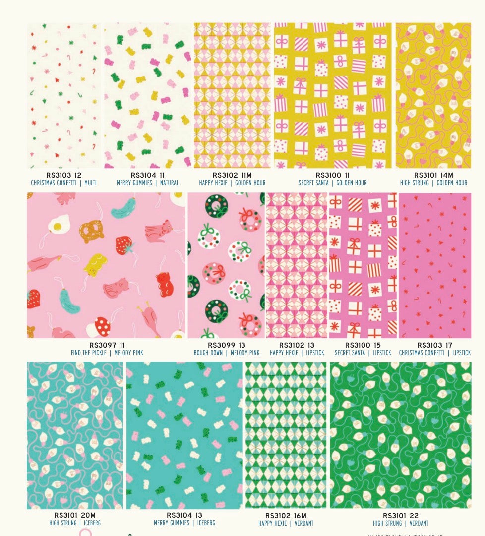 Collection of colorful fabric patterns with labels on a white background