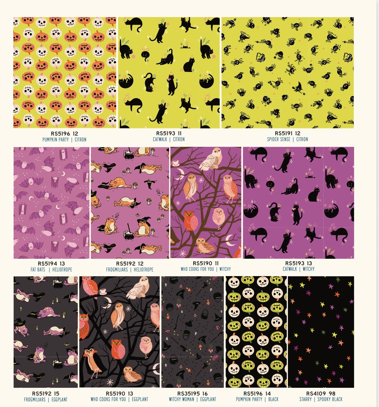 Fabric Swatches of Halloween prints.