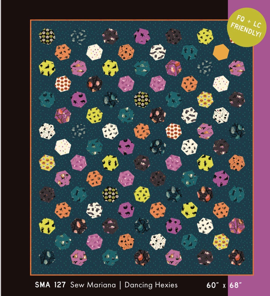 Quilt made of hexagons on a dark blue background