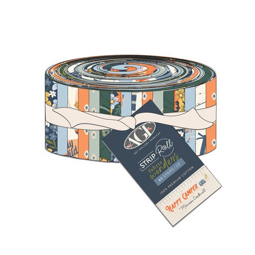 Roll of fabric strips with colorful pattern and 'AGF' branding on a white background