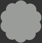 A solid medium gray scalloped circle icon on a dark gray background.