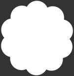 A blank white scalloped fabric swatch on a dark gray background.