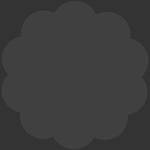 A dark gray scalloped oval shape on a black background.