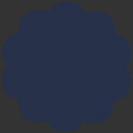 A solid dark navy blue scalloped circle on a dark gray background.