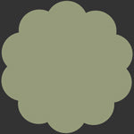 A color swatch in a muted sage green shade, centered on a dark gray background.