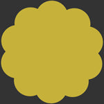 A solid mustard yellow scalloped circle shape on a dark gray background.