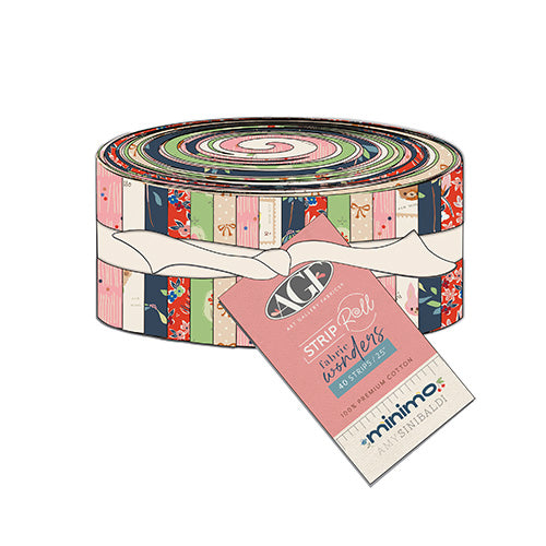 Colorful fabric strip roll with a label on a white background