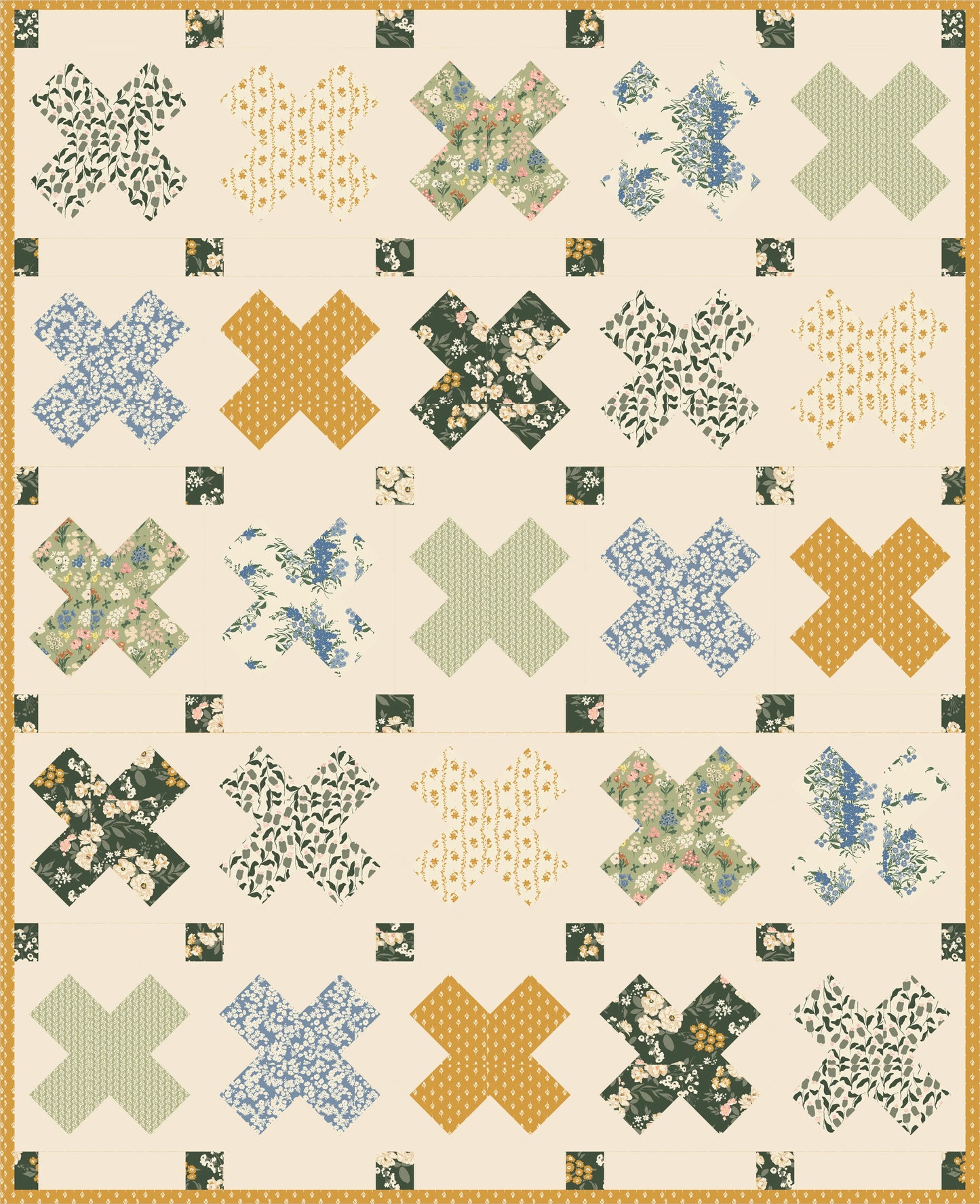 Quilt with geometric pattern on a beige background