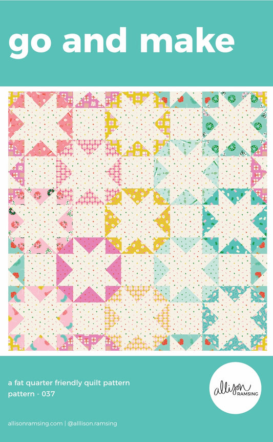 Quilt pattern cover with colorful quilt design on a teal background