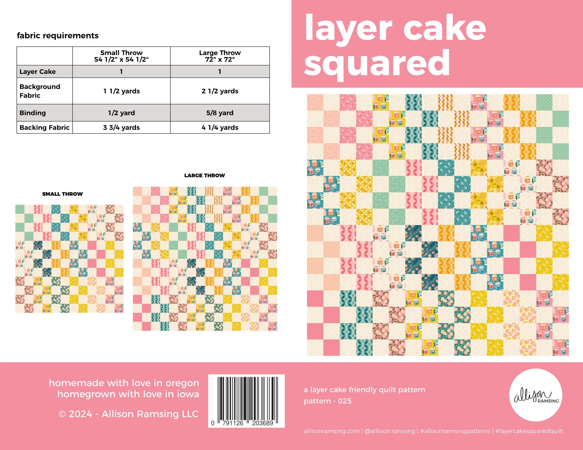 Back of pattern with fabric requirements